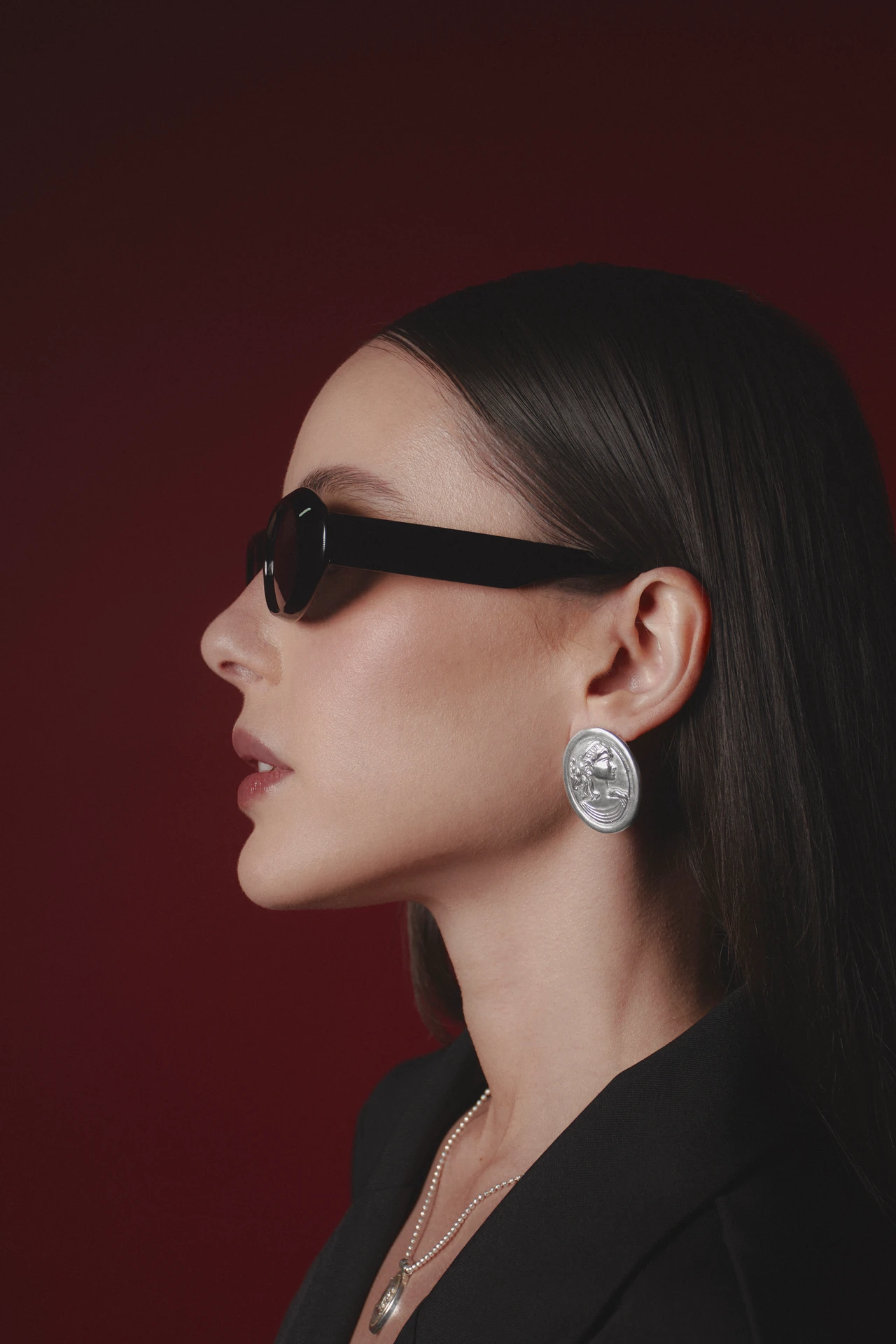 Duchessa Earrings — aretes topo camafeo plata 925 — aretes duchessa plata 925 modelo perfil